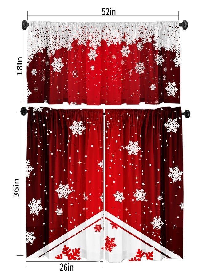 SUNWISHA Christmas Snowflake Curtain Valance Set - Red Gradient Dancing Snowflakes - Festive Kitchen/Bedroom Windows Decor - 52x18 & 36x26 inch - Image 2
